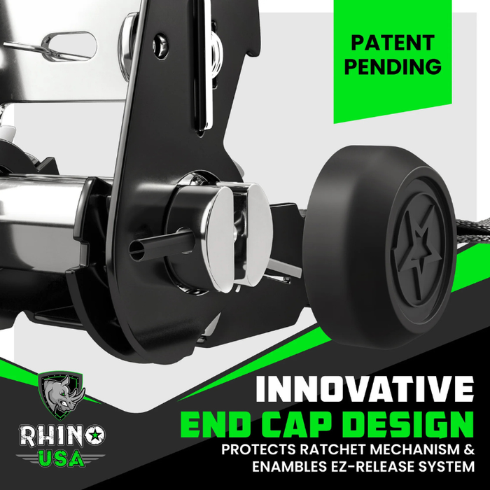 Rhino USA 1.6In X 15Ft Heavy Duty Ratchet Tie-Down (4-Pack) Black Model TD-GC1.6X15-BLK
