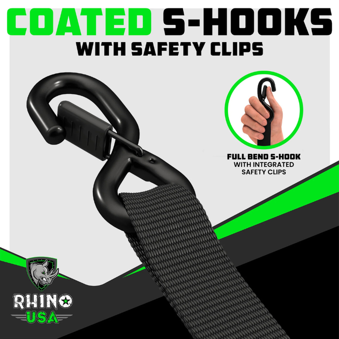 Rhino USA 1.6In X 15Ft Heavy Duty Ratchet Tie-Down (4-Pack) Black Model TD-GC1.6X15-BLK