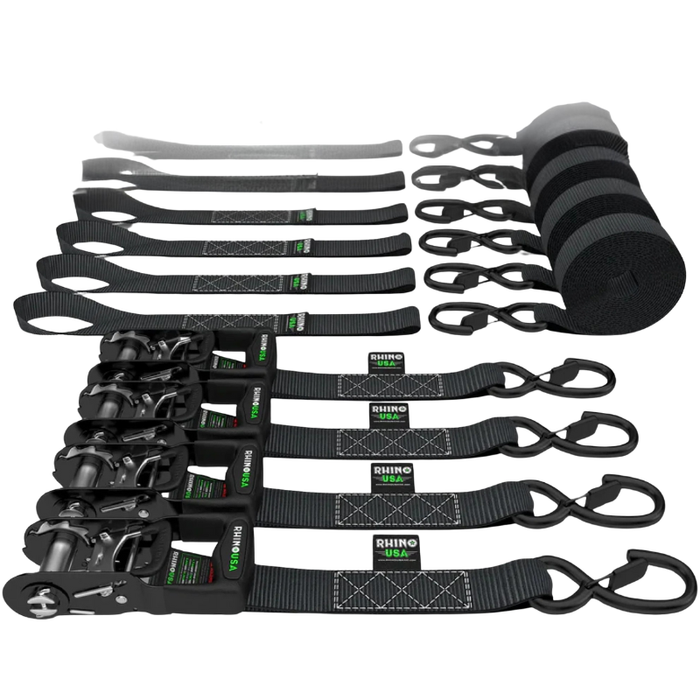 Rhino USA 1.6In X 15Ft Heavy Duty Ratchet Tie-Down (4-Pack) Black Model TD-GC1.6X15-BLK