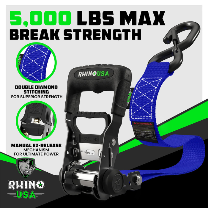 Rhino USA 1.6In X 15Ft Heavy Duty Ratchet Tie-Down (4-Pack) Blue Model TD-GC1.6X15-BLU