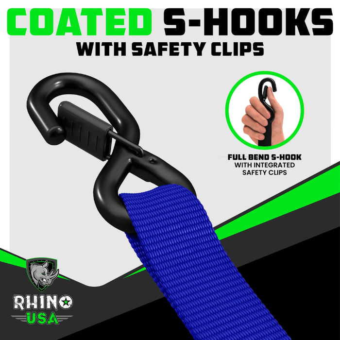 Rhino USA 1.6In X 15Ft Heavy Duty Ratchet Tie-Down (4-Pack) Blue Model TD-GC1.6X15-BLU