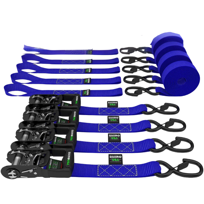Rhino USA 1.6In X 15Ft Heavy Duty Ratchet Tie-Down (4-Pack) Blue Model TD-GC1.6X15-BLU