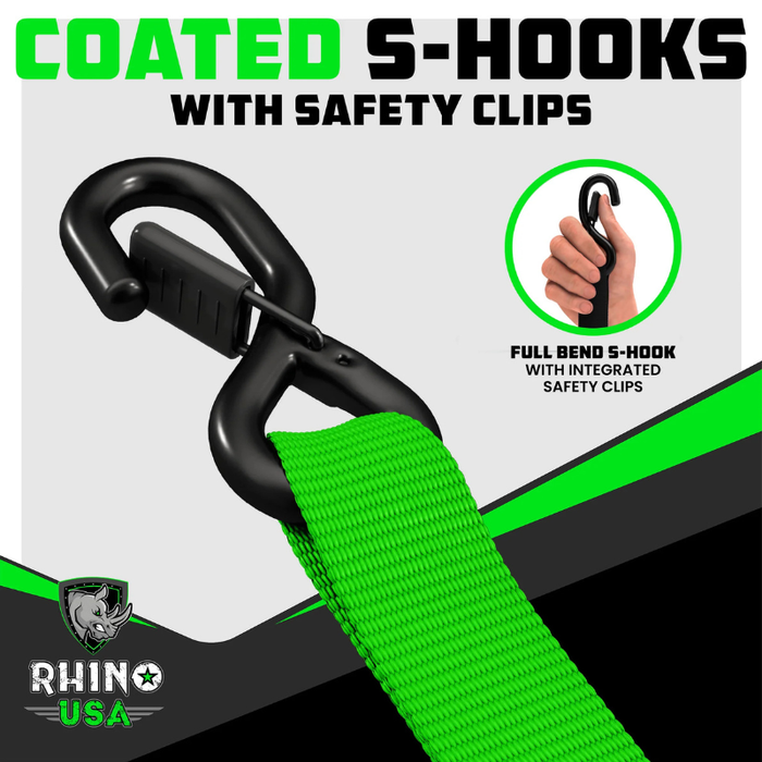 Rhino USA 1.6In X 15Ft Heavy Duty Ratchet Tie-Down (4-Pack) Green Model TD-GC1.6X15-GRN