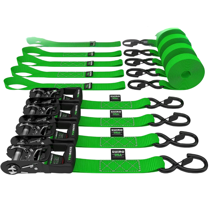 Rhino USA 1.6In X 15Ft Heavy Duty Ratchet Tie-Down (4-Pack) Green Model TD-GC1.6X15-GRN