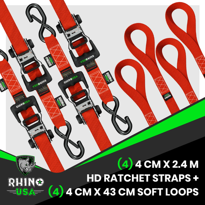 Rhino USA 1.6In X 15Ft Heavy Duty Ratchet Tie-Down (4-Pack) Red Model TD-GC1.6X15-RED
