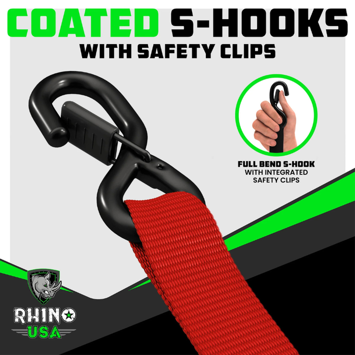 Rhino USA 1.6In X 15Ft Heavy Duty Ratchet Tie-Down (4-Pack) Red Model TD-GC1.6X15-RED