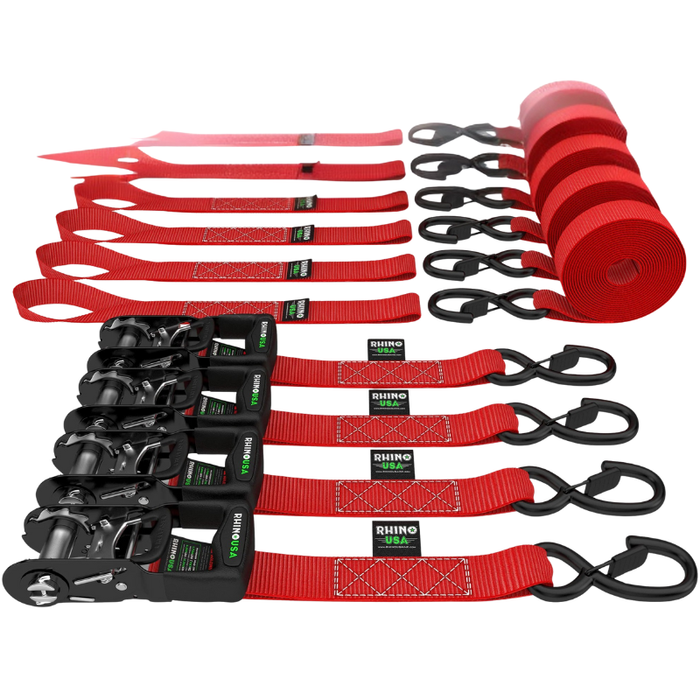 Rhino USA 1.6In X 15Ft Heavy Duty Ratchet Tie-Down (4-Pack) Red Model TD-GC1.6X15-RED