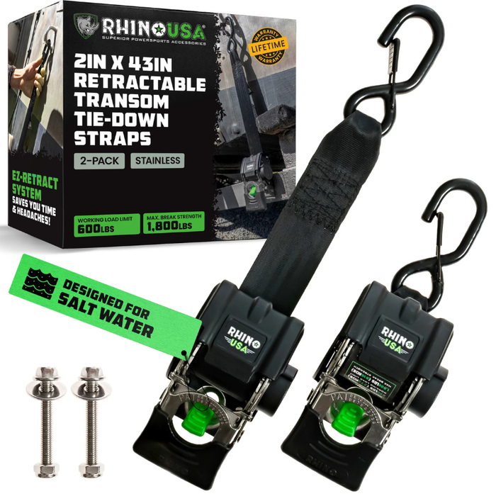 Rhino USA Retractable Transom Straps (2-Pack) Stainless Model TD-MSTR2X43-STNLS