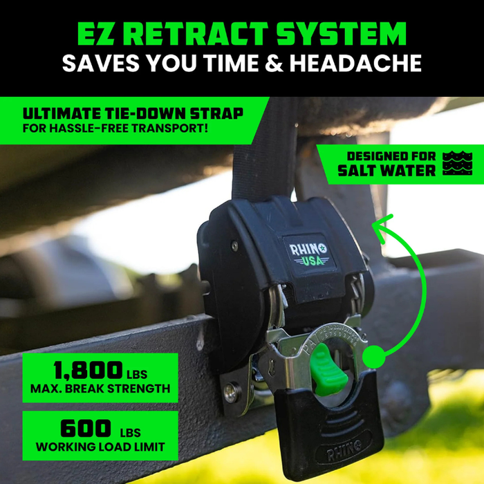 Rhino USA Retractable Transom Straps (2-Pack) Stainless Model TD-MSTR2X43-STNLS