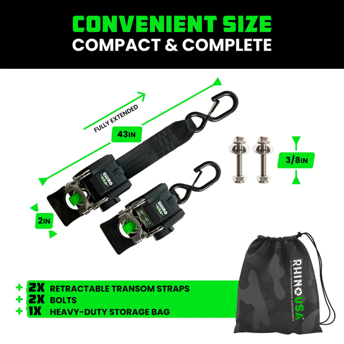Rhino USA Retractable Transom Straps (2-Pack) Stainless Model TD-MSTR2X43-STNLS