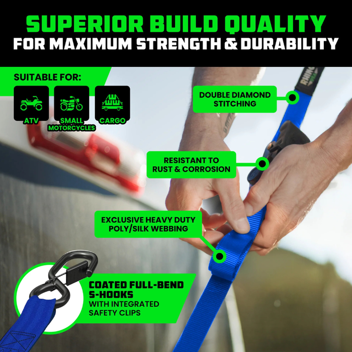 Rhino USA Retractable Ratchet Straps 1In X 10Ft (4-Pack) Blue Model TD-RSRE1X10-BLU-R