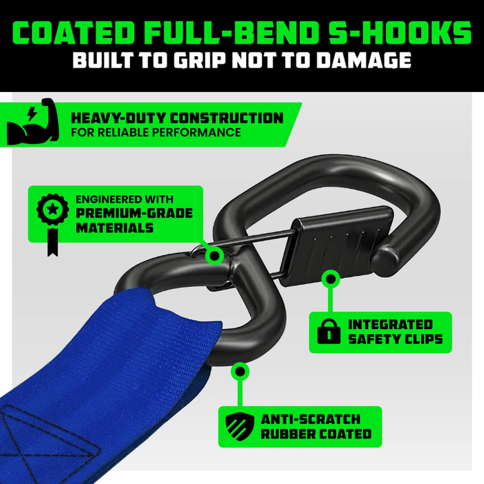 Rhino USA Retractable Ratchet Straps 1In X 10Ft (4-Pack) Blue Model TD-RSRE1X10-BLU-R