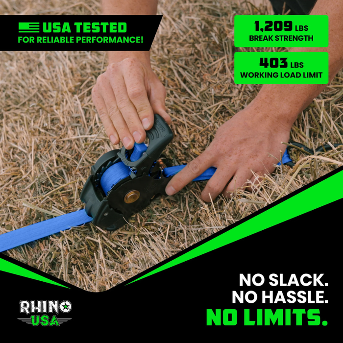 Rhino USA Retractable Ratchet Straps 1In X 10Ft (4-Pack) Blue Model TD-RSRE1X10-BLU-R