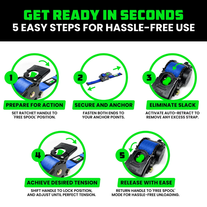 Rhino USA Retractable E-Track Ratchet Straps 2In X 10Ft (4-Pack) Blue Model TD-RSRE2X10-ETRK-4BLU