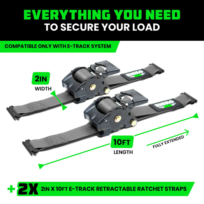 Rhino USA Retractable E-Track Ratchet Straps 2In X 10Ft (2-Pack) Gray Model TD-RSRE2X10-ETRK-GRY