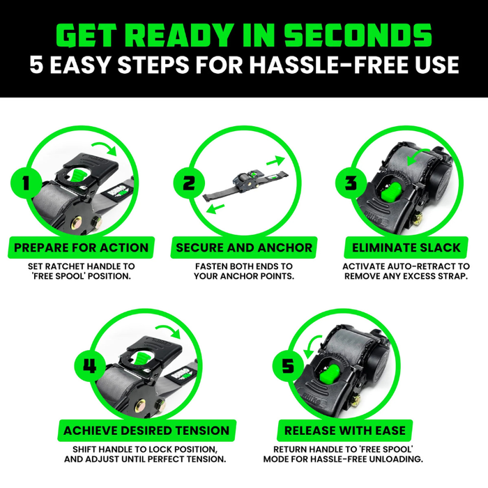 Rhino USA Retractable E-Track Ratchet Straps 2In X 10Ft (2-Pack) Gray Model TD-RSRE2X10-ETRK-GRY