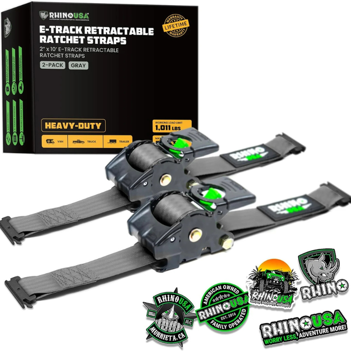 Rhino USA Retractable E-Track Ratchet Straps 2In X 10Ft (2-Pack) Gray Model TD-RSRE2X10-ETRK-GRY