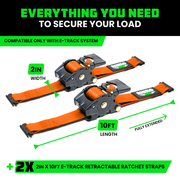 Rhino USA Retractable E-Track Ratchet Straps 2In X 10Ft (2-Pack) Orange Model TD-RSRE2X10-ETRK-ORG