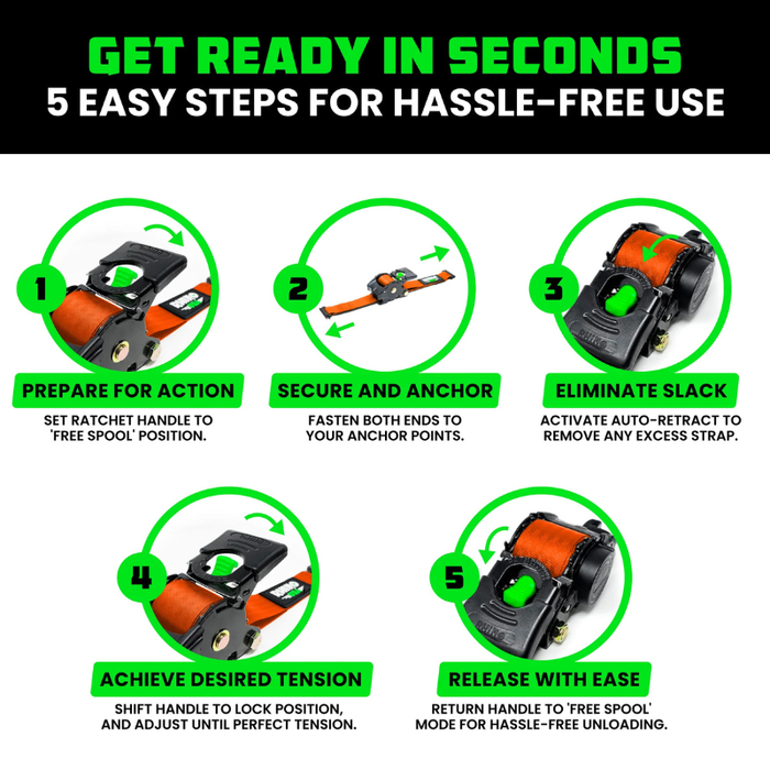 Rhino USA Retractable E-Track Ratchet Straps 2In X 10Ft (2-Pack) Orange Model TD-RSRE2X10-ETRK-ORG