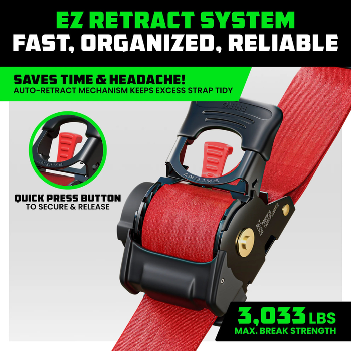 Rhino USA Retractable Ratchet Straps 2In X 10Ft (2-Pack) Red Model TD-RSRE2X10-RED-R