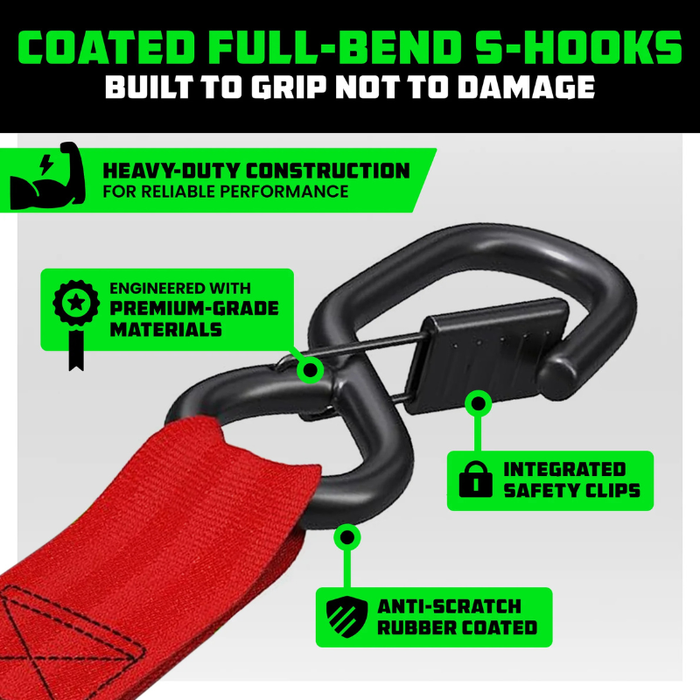 Rhino USA Retractable Ratchet Straps 2In X 10Ft (2-Pack) Red Model TD-RSRE2X10-RED-R