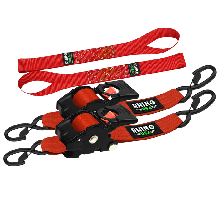 Rhino USA Retractable Ratchet Straps 2In X 10Ft (2-Pack) Red Model TD-RSRE2X10-RED-R
