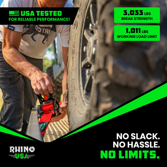 Rhino USA Retractable Ratchet Straps 2In X 10Ft (2-Pack) Red Model TD-RSRE2X10-RED-R