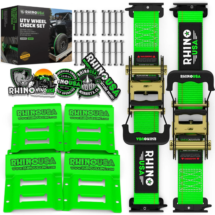 Rhino USA UTV Wheel Chock Tie-Down Kit (2-Wheel Kit) Green Model TD-SSCHOCK-GRN