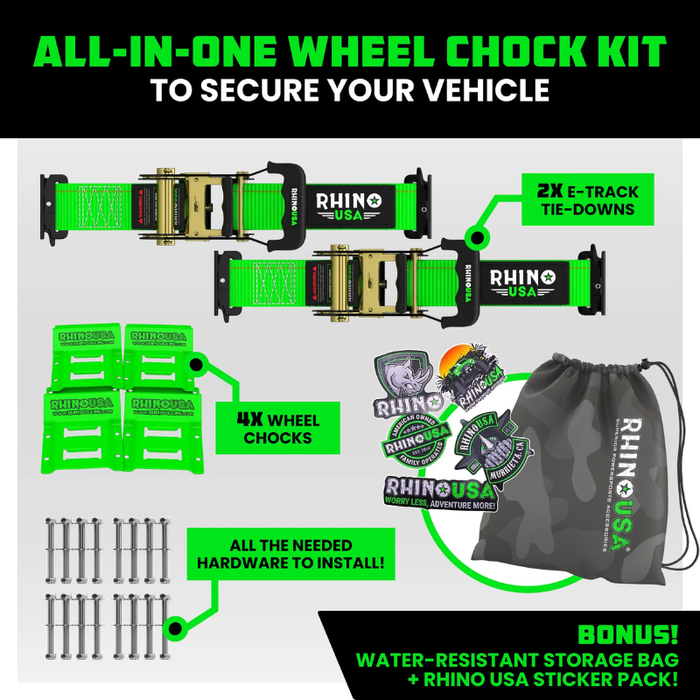 Rhino USA UTV Wheel Chock Tie-Down Kit (2-Wheel Kit) Green Model TD-SSCHOCK-GRN