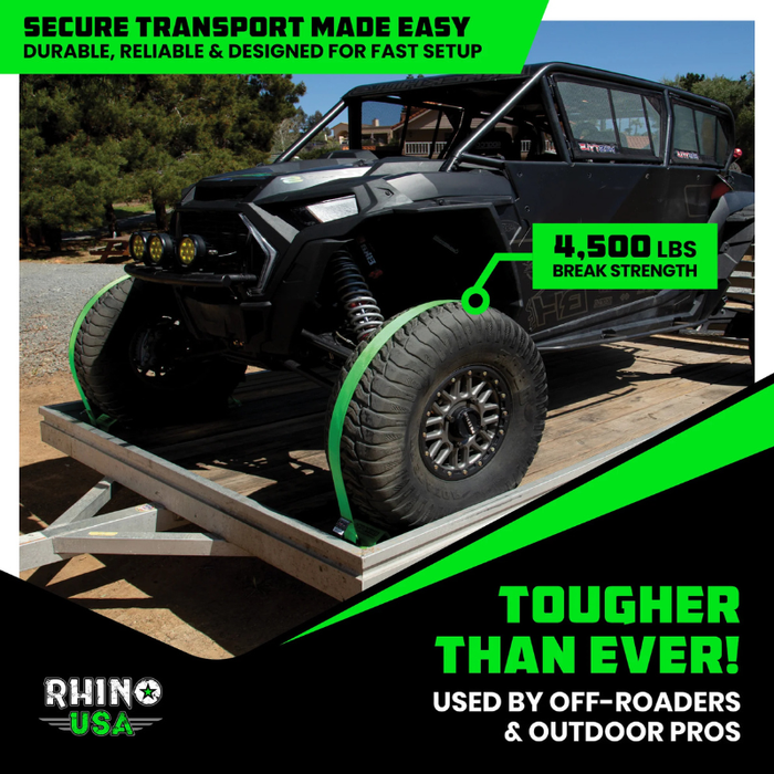 Rhino USA UTV Wheel Chock Tie-Down Kit (2-Wheel Kit) Green Model TD-SSCHOCK-GRN