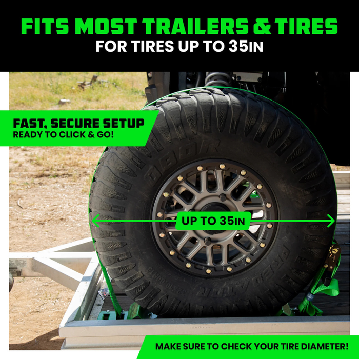 Rhino USA UTV Wheel Chock Tie-Down Kit (2-Wheel Kit) Green Model TD-SSCHOCK-GRN