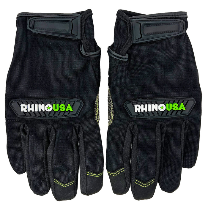 Rhino USA Woven Black Mechanic Glove, Reinforced Kevlar Padded Palm, Adjustable Wrist-1/Pr Model RNO-GLOVES