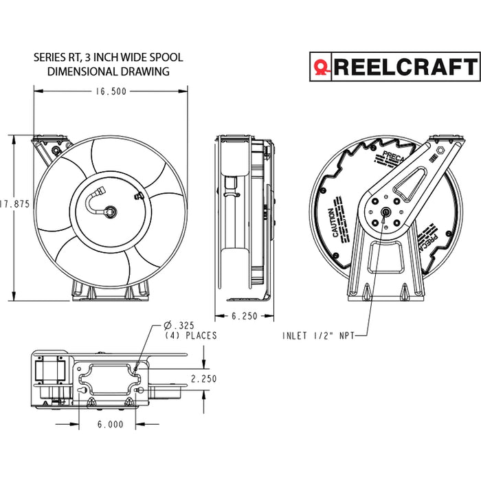 ReelCraft Series RT 3/8 in. x 50 ft. Medium Duty Hose Reel - 300 PSI Air/Water Model RT650-OLP