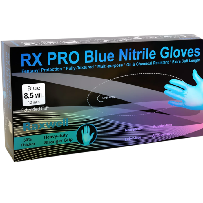 Raxwell Pro Disposable Blue Nitrile Gloves W/Extended Cuff Size L, 8.5 Mil-50/Bx Model RX40003