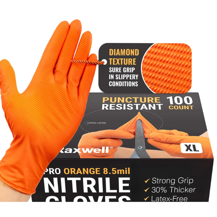 Raxwell Pro Orange Nitrile Gloves Size Xx-Large 8.5 Mil 90Ct/Box Model RX50010
