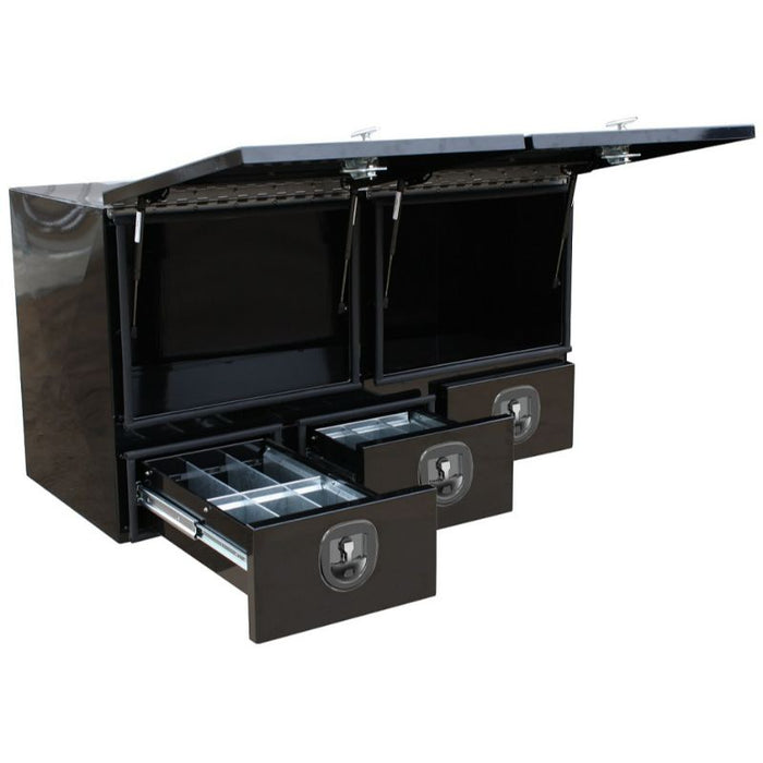ATB Top Mount Toolbox Top Doors Bottom Drawers 21"H X 16"D X 94"W Black Steel Model S-DU42-211694DT-BX