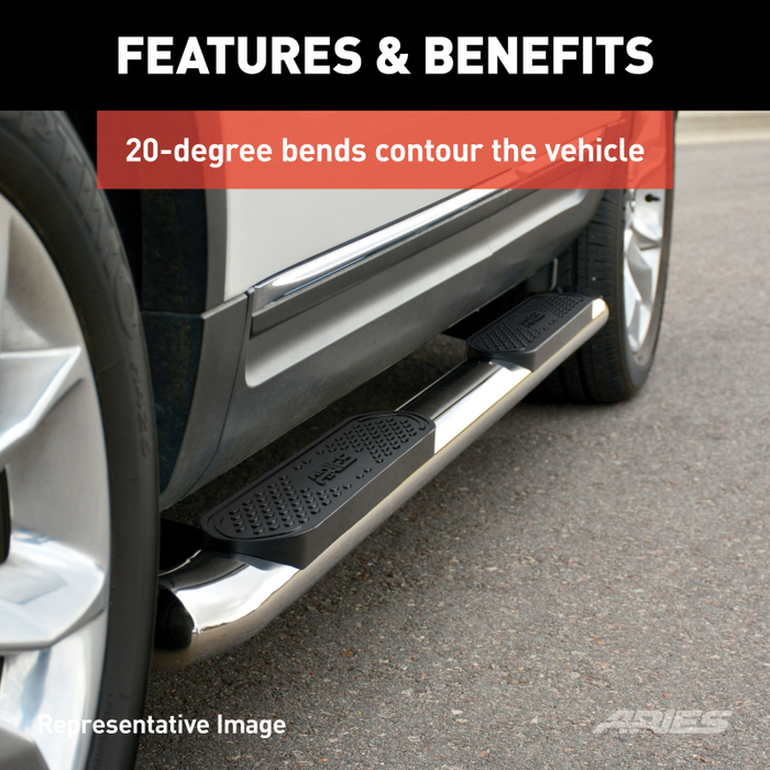 ARIES 4" Polished Stainless Oval Side Bars, For Toyota Tundra CrewMax Model S222023-2