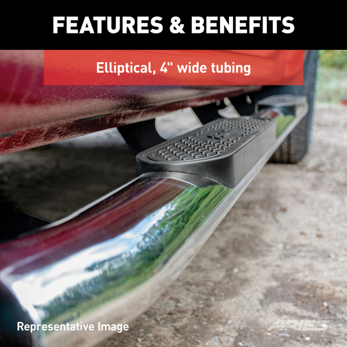 ARIES 4" Polished Stainless Oval Step Nerf Bars Model S225044-2