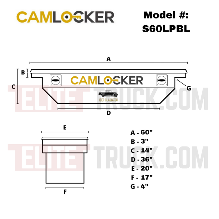 Camlocker Crossover Tool Box 60 Inch Jeep Gladiator JT Low Profile Bright Aluminum S60LPBL