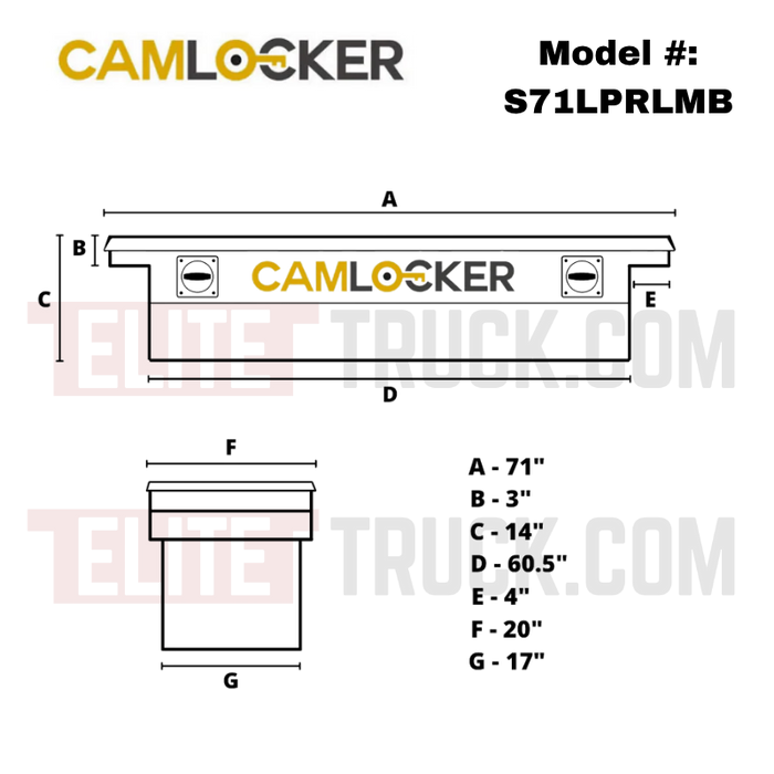 CamLocker Crossover Tool Box 71 Inch Low Profile Matte Black Aluminum With Rail Model S71LPRLMB