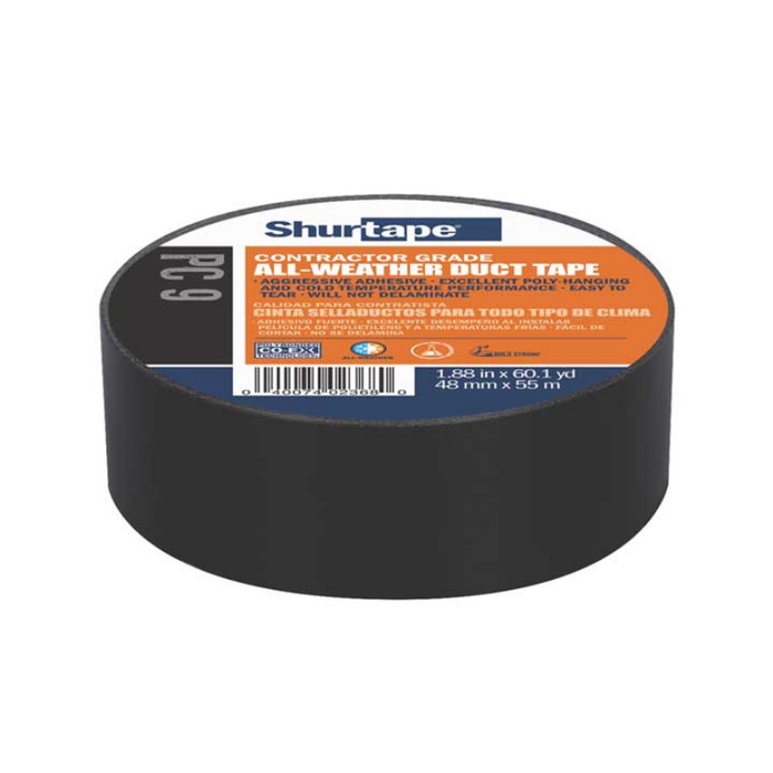 Shurtape Technologies LLC Duck Pro By Shurtape PC 9 Contractor Grade Co-Extruded Duct Tape - Black - 9.0 Mils - 1-7/8 in X 60 yds QTY of 24 Model 105462