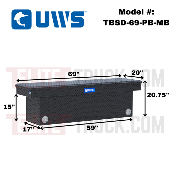 UWS 69" Matte Black Deep Push Button Crossover Truck Tool Box Model TBSD-69-PB-MB