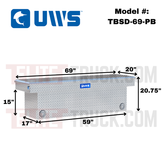 UWS 69" Bright Aluminum Deep Push Button Crossover Truck Tool Box Model TBSD-69-PB