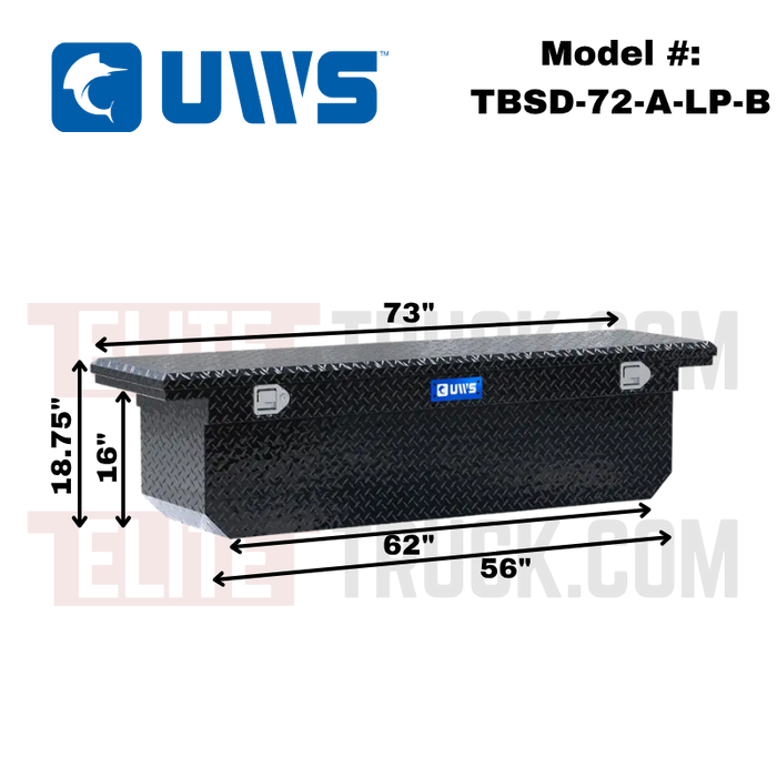 UWS 72" Deep Angled Crossover Truck Tool Box with Low Profile Model TBSD-72-A-LP-B