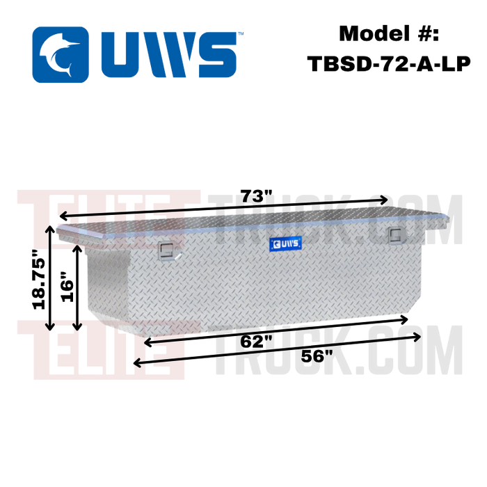 UWS 72" Deep Angled Crossover Truck Tool Box with Low Profile Model TBSD-72-A-LP