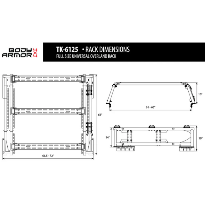 Body Armor 4X4 Mid Size Universal Overland Rack Model TK-6125