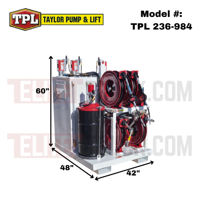 Taylor Pump & Lift 42"W x 48"D x 60"H Dual 50-Gal New Oil With 60-Gal Used Oil, & 120lb Grease Lube Skid Model TPL 236-984