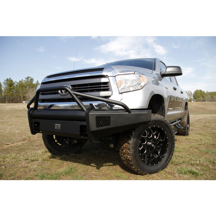 Fab Fours Elite Front Bumper; 2 Stage Black Powder Coated; w/Pre-Runner Grille Guard And Tow Hooks; Model TT14-R2862-1