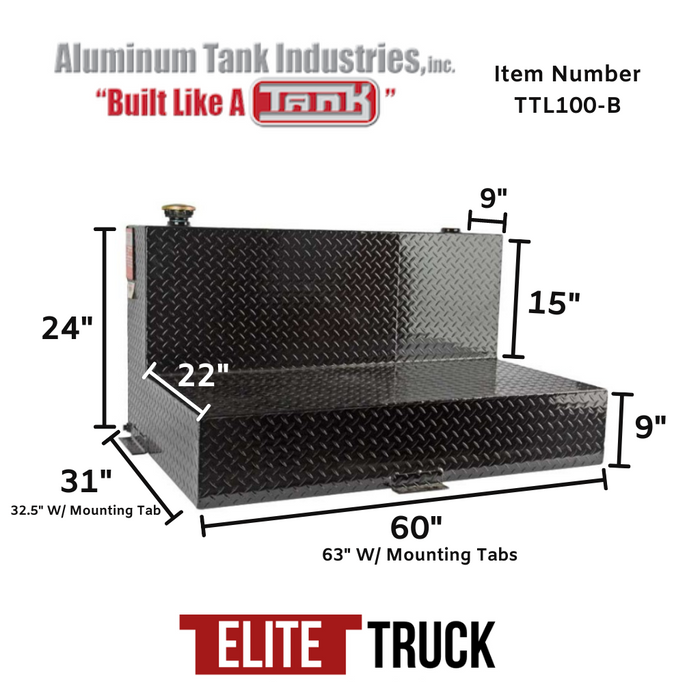 ATI 100 Gallon L Shaped Transfer Tank Black Aluminum Model # TTL100-B
