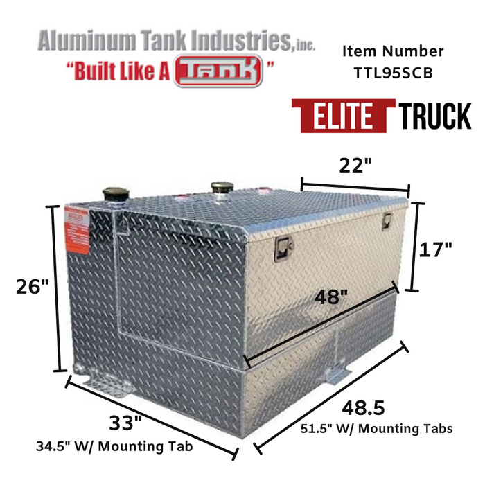 ATI 95 Gallon Split Transfer Tank/Toolbox Combo Bright Aluminum Model # TTL95SCB